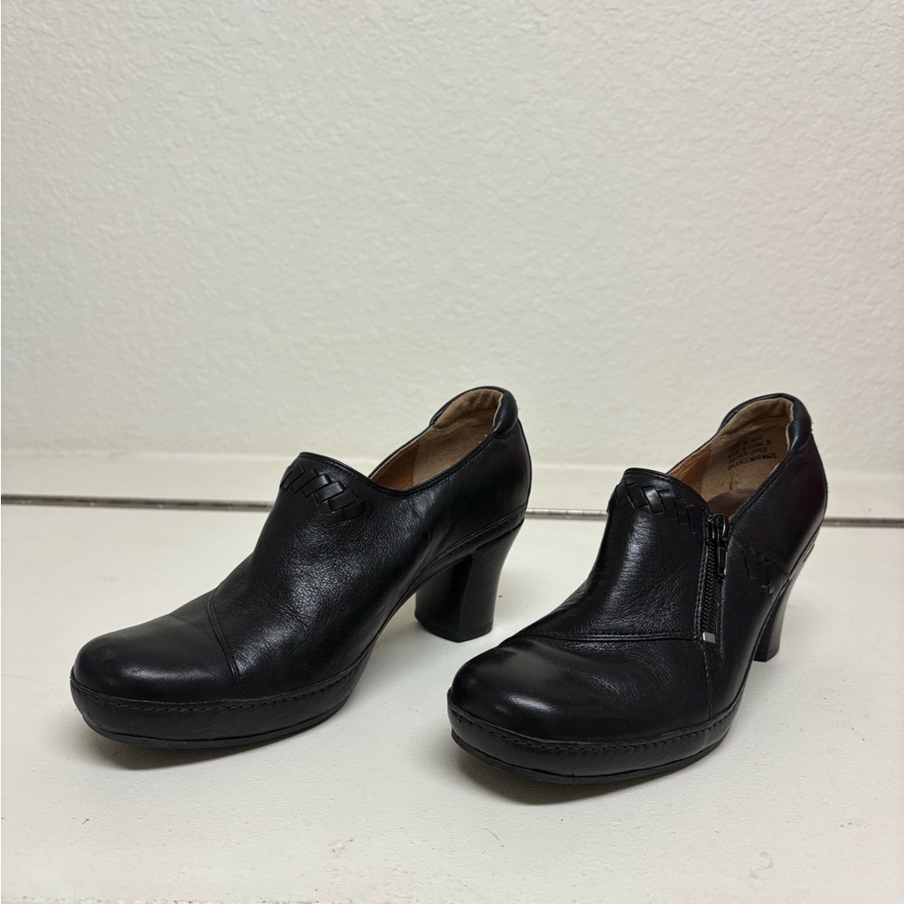 Clarks Black Leather Platform Heels